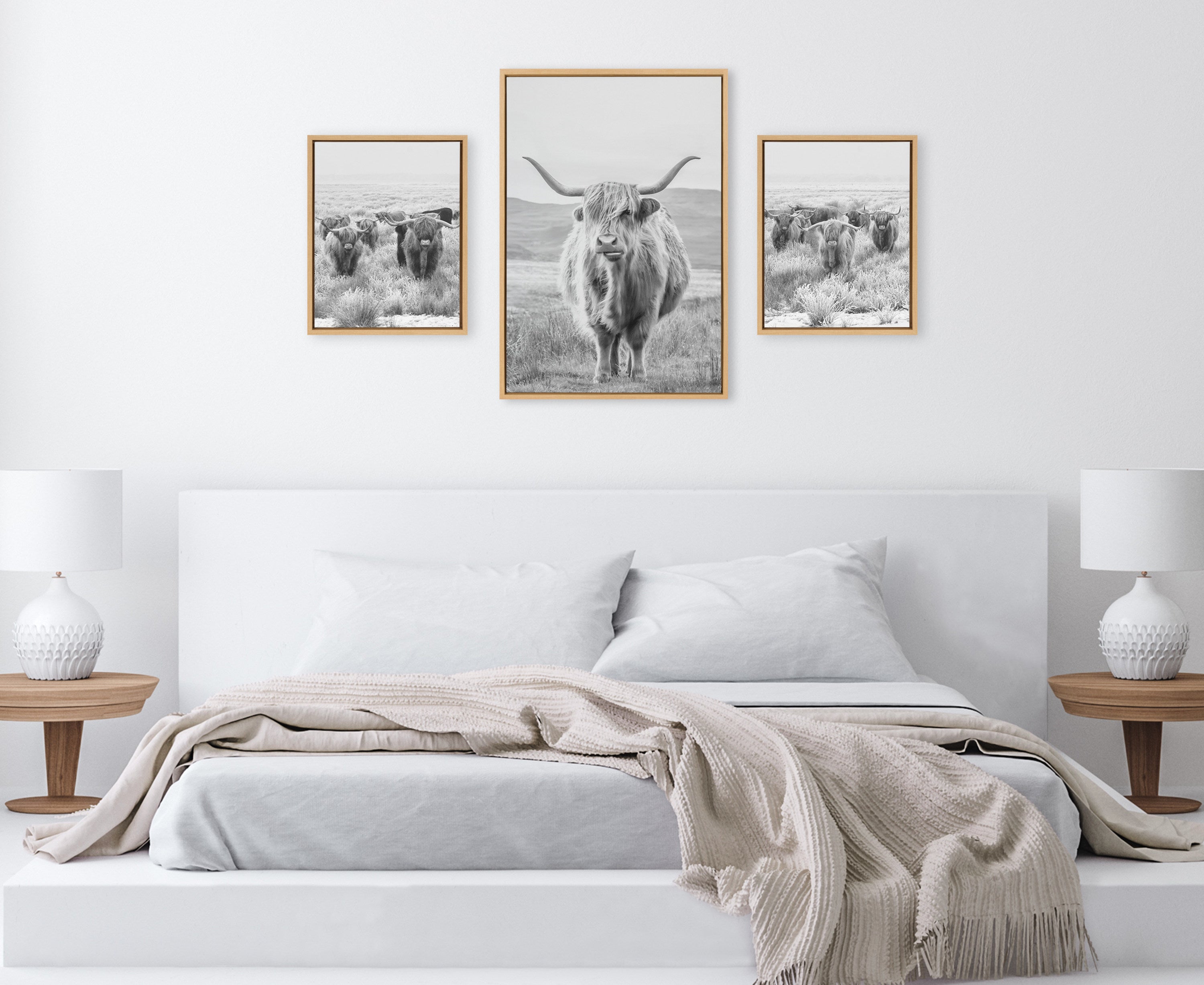 Sylvie Herd of Highland Cows BW Framed Canvas Art Set by The Creative Bunch Studio