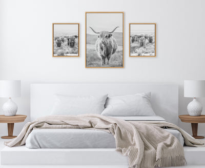 Sylvie Herd of Highland Cows BW Framed Canvas Art Set by The Creative Bunch Studio