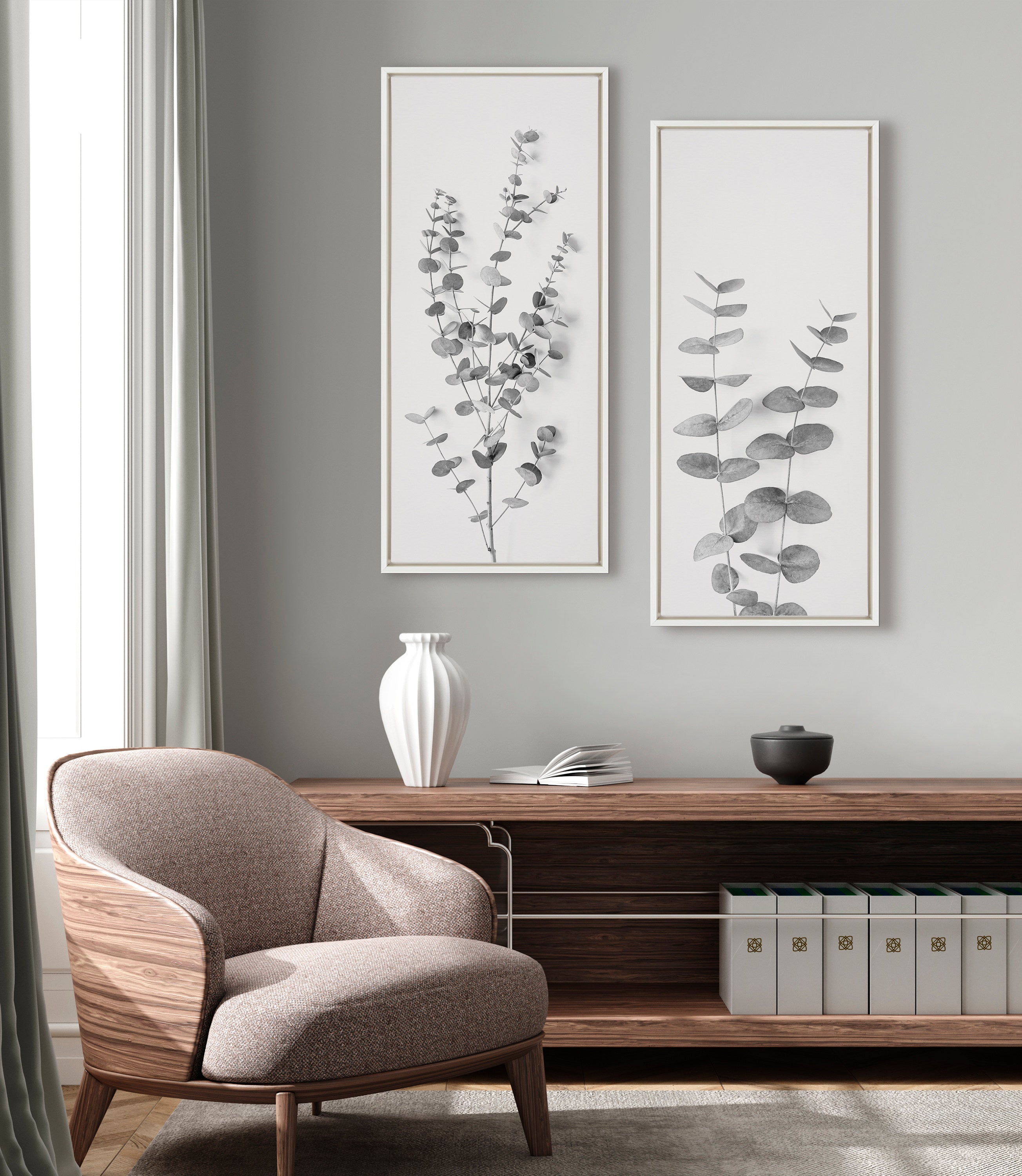 Sylvie Eucalyptus Botanical I Gray and Soft White Framed Canvas by The by kateandlaurel - product image 5 for Resin Society