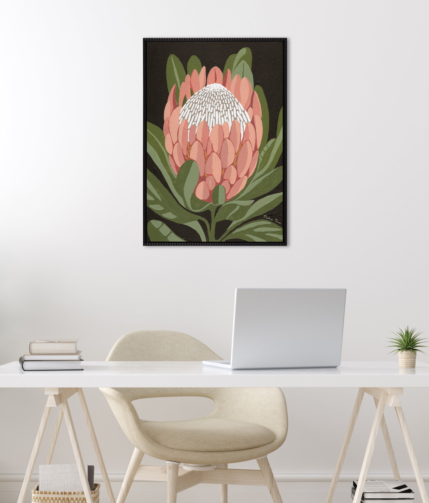 Sylvie Beaded Protea Noire Framed Canvas by Mackenzie Nelson