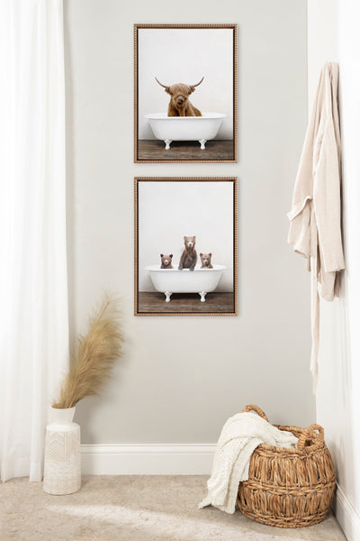Sylvie Beaded Highland Cow in the Tub Color Framed Canvas by Amy Peterson