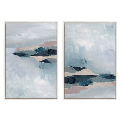 Sylvie Beaded Coast 2 v1 and Coast 2 v2 framed canvas art set by Nikita Jariwala showing two coastal-themed prints with vintage beaded white frames