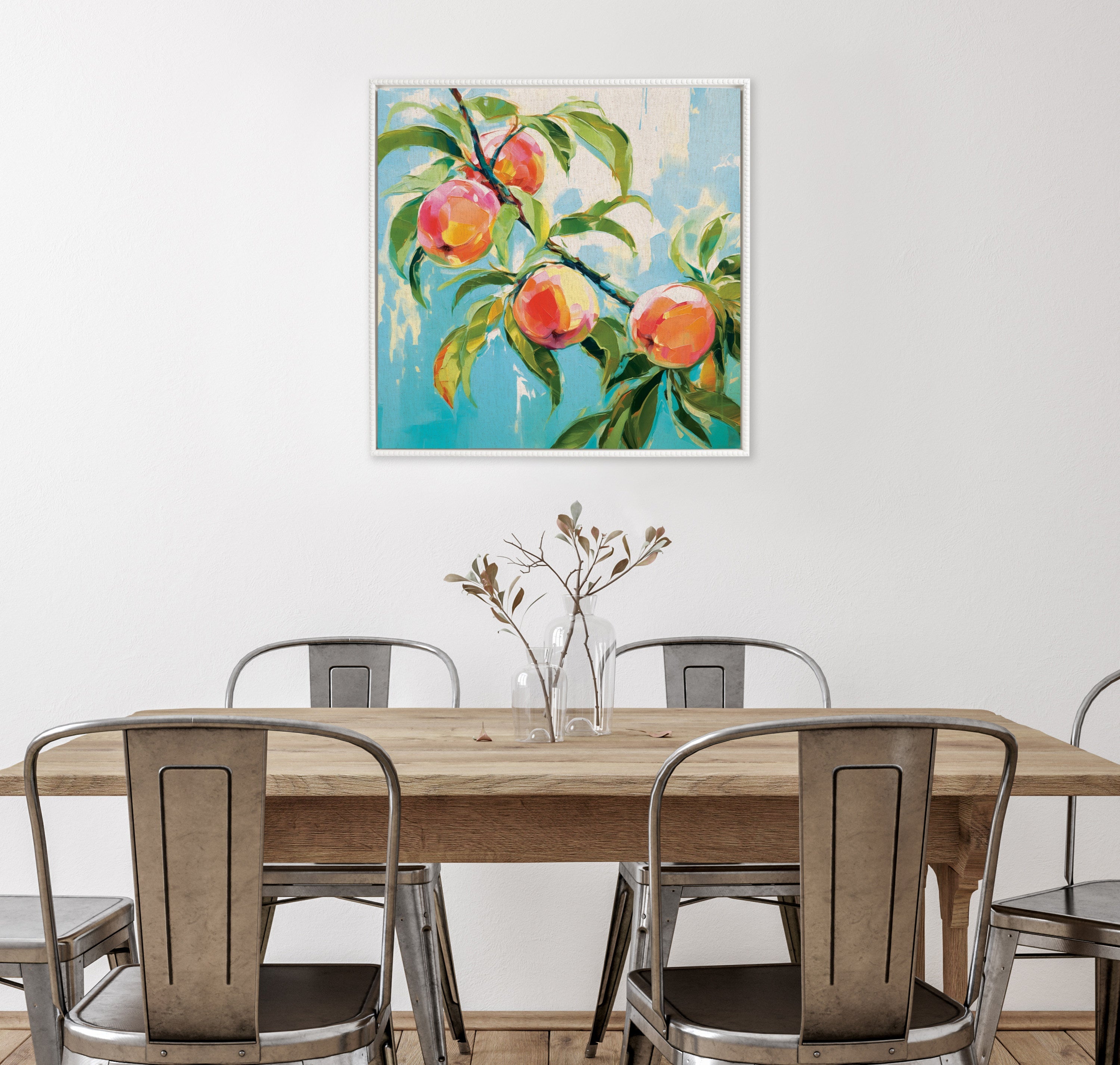 Sylvie Beaded Peach Tree Framed Canvas by The Creative Bunch Studio