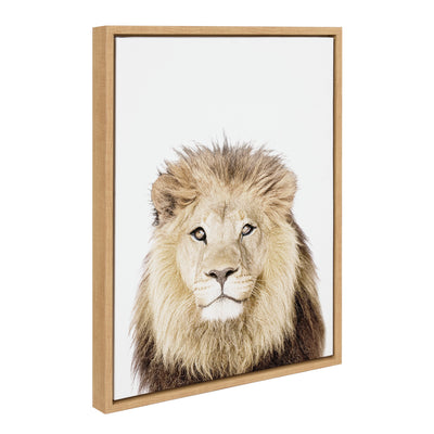 Framed canvas art of a lion's portrait titled Sylvie Lion Thinking by Amy Peterson Art Studio