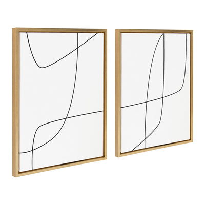 Sylvie Modern Line Abstract 3 and 4 Black and White Framed Canvas by by kateandlaurel - main product image for Resin Society