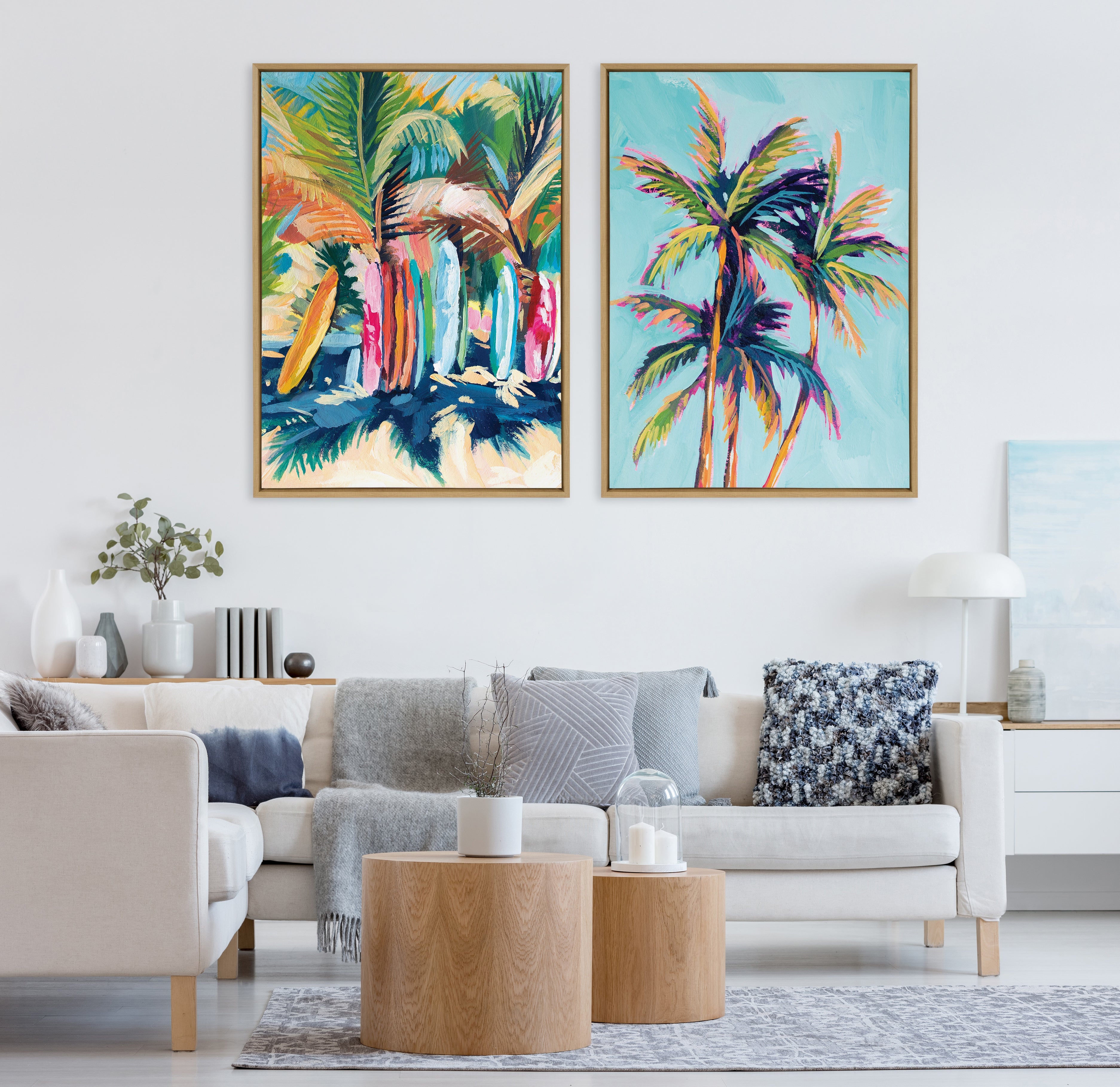 Sylvie Surf and Sand and Tropical Palms Study Framed Canvas Art Set by Rachel Christopoulos