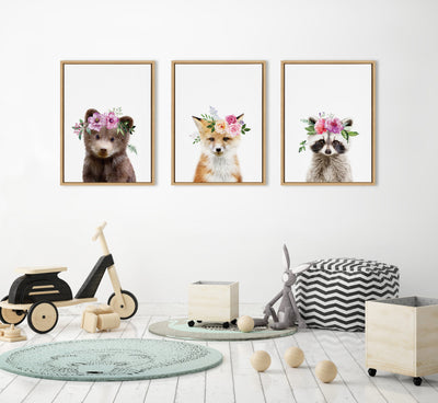 Sylvie Flower Crown Fox Framed Canvas by Amy Peterson Art Studio