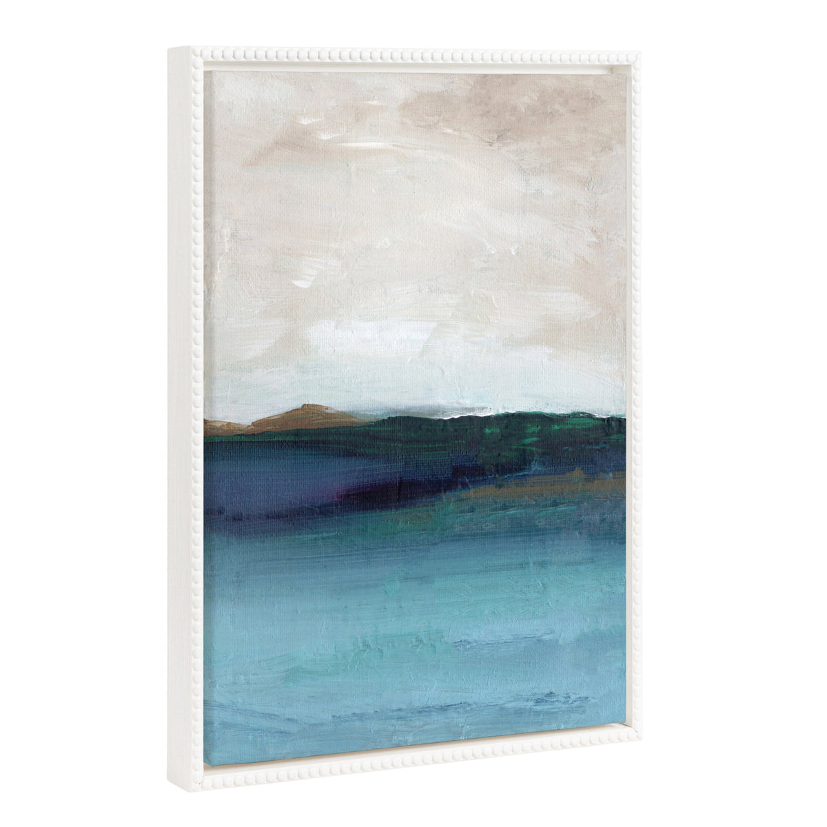 Sylvie Beaded Deep Blue Framed Canvas showing abstract ocean landscape with vintage beaded frame