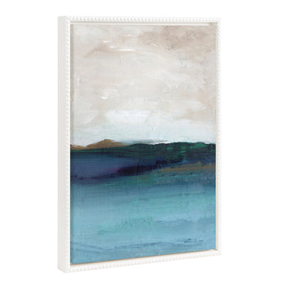 Sylvie Beaded Deep Blue Framed Canvas showing abstract ocean landscape with vintage beaded frame