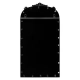 Tall arched pinboard with black frame and small curved hooks or clamps along edges, featuring a decorative crest at the top center.