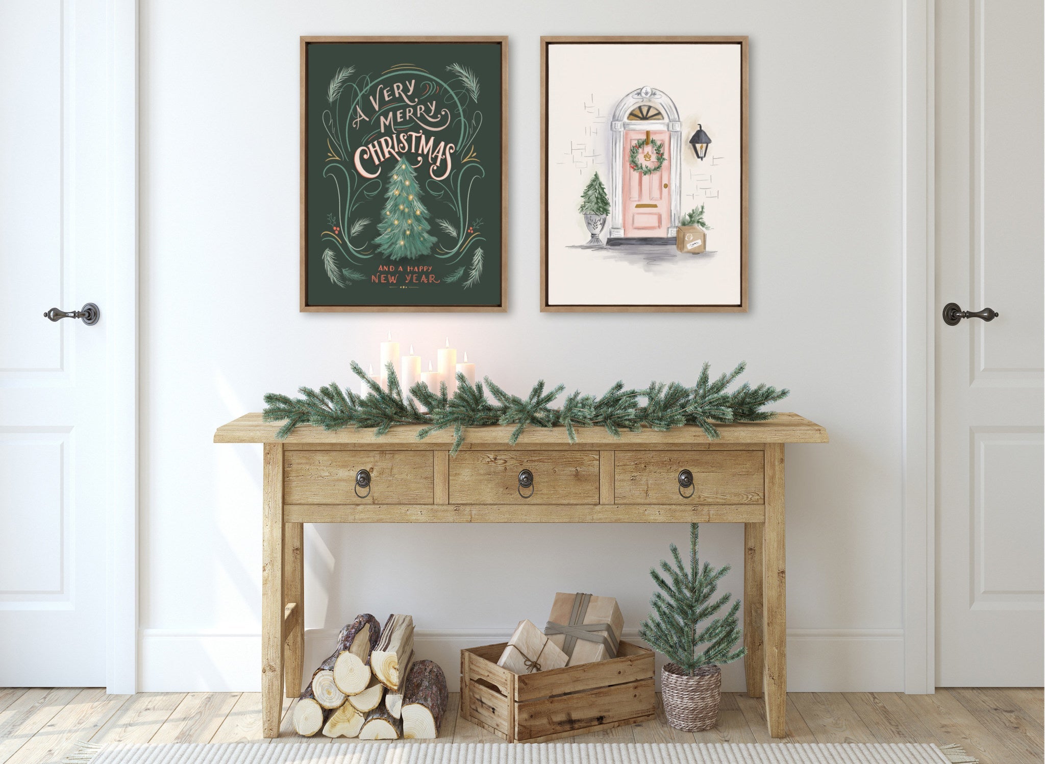 Sylvie The Christmas Door Framed Canvas by Valerie McKeehan of Lily and Val