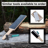 One-sided leather strop with oak base and green polishing compound for knife sharpening