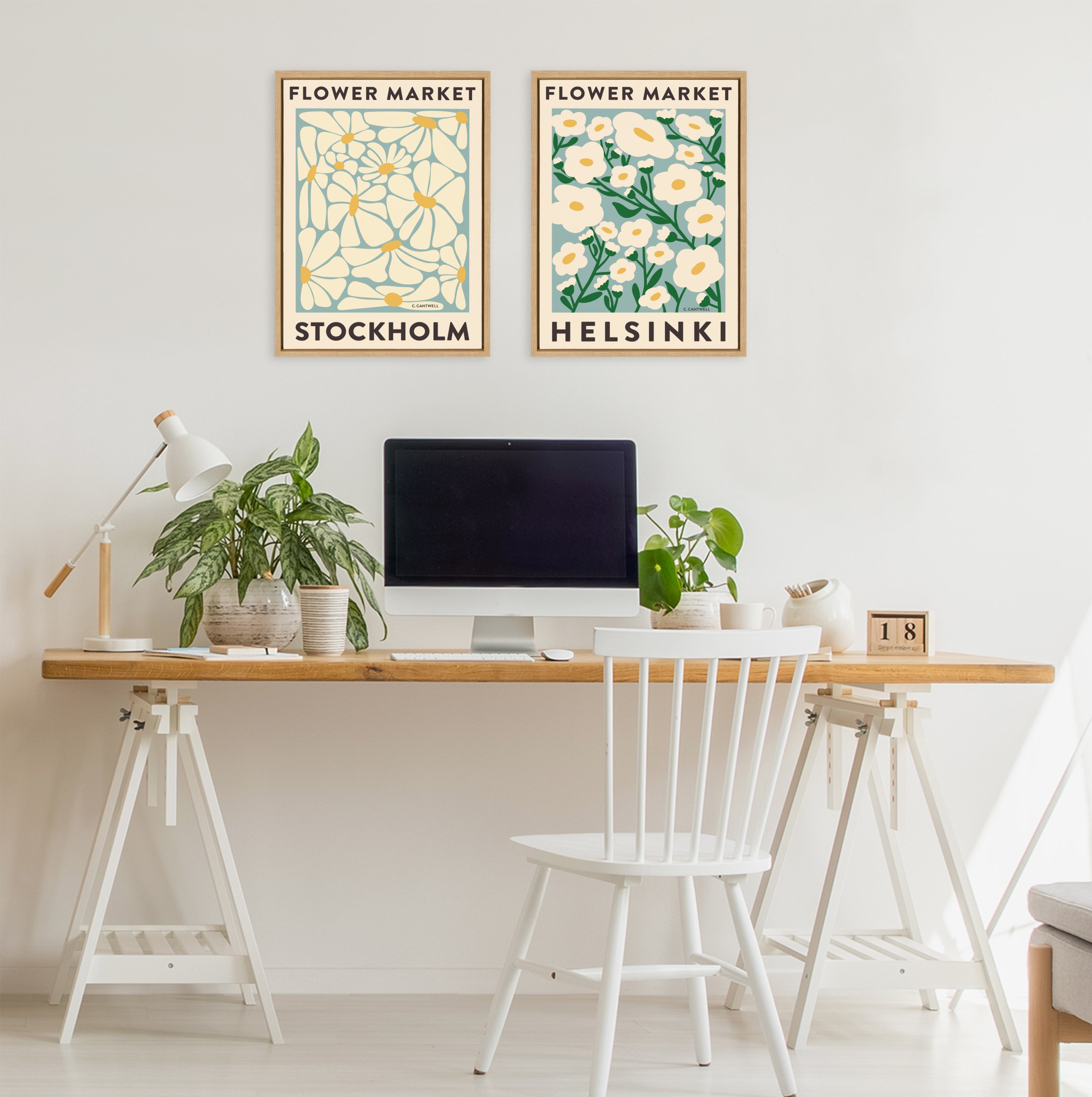 Sylvie Flower Market 1 and 2 Framed Canvas Art Set by Carrie Cantwell