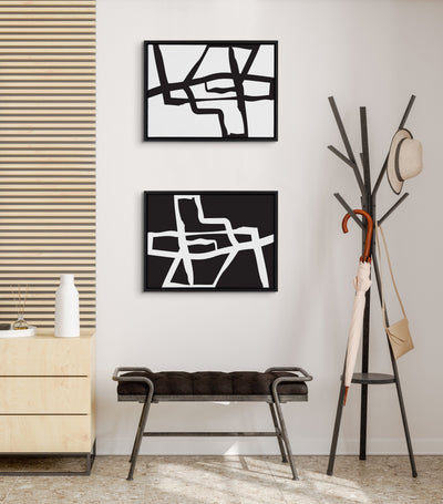 Sylvie Bold Sophisticated Abstract Black and White Stroke Framed Canvas Art Set