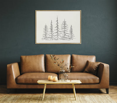 Sylvie Minimalist Evergreen Trees Sketch Framed Canvas