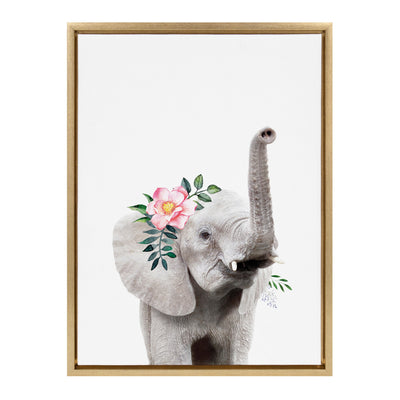 Sylvie Flower Crown Elephant Framed Canvas by Amy Peterson Art Studio