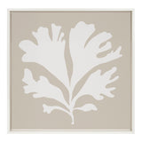 White abstract leafy shape on a beige square canvas with a thin white frame, centered against a neutral background.