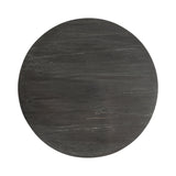 Top view of a round dark gray marble tabletop with subtle white veining and a smooth matte finish