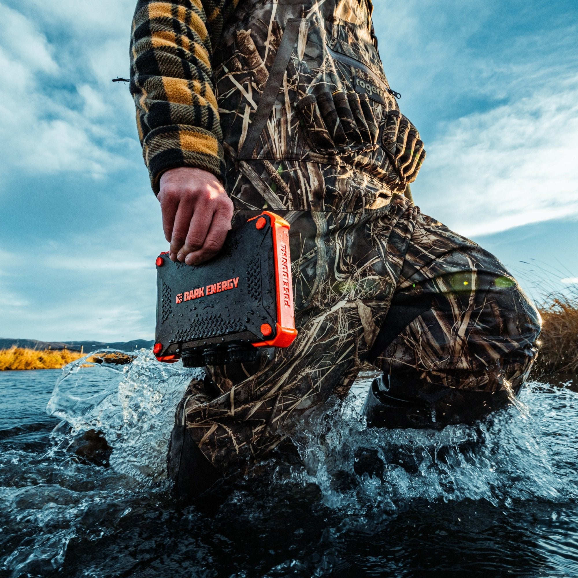 Poseidon XL Power Bank by Dark Energy shown with USB-C ports and rubber guards