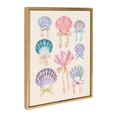 Sylvie Seashell Bows framed canvas art featuring seashells and bows on a gallery-wrapped canvas with polystyrene frame.