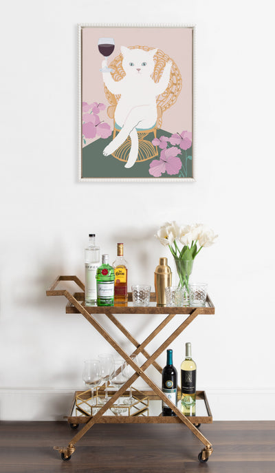 Sylvie Beaded Wine Cat II Framed Canvas by Honey Island Studio