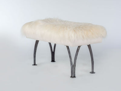 32″ Split Leg Bench with white Icelandic Fur upholstery and black steel split legs