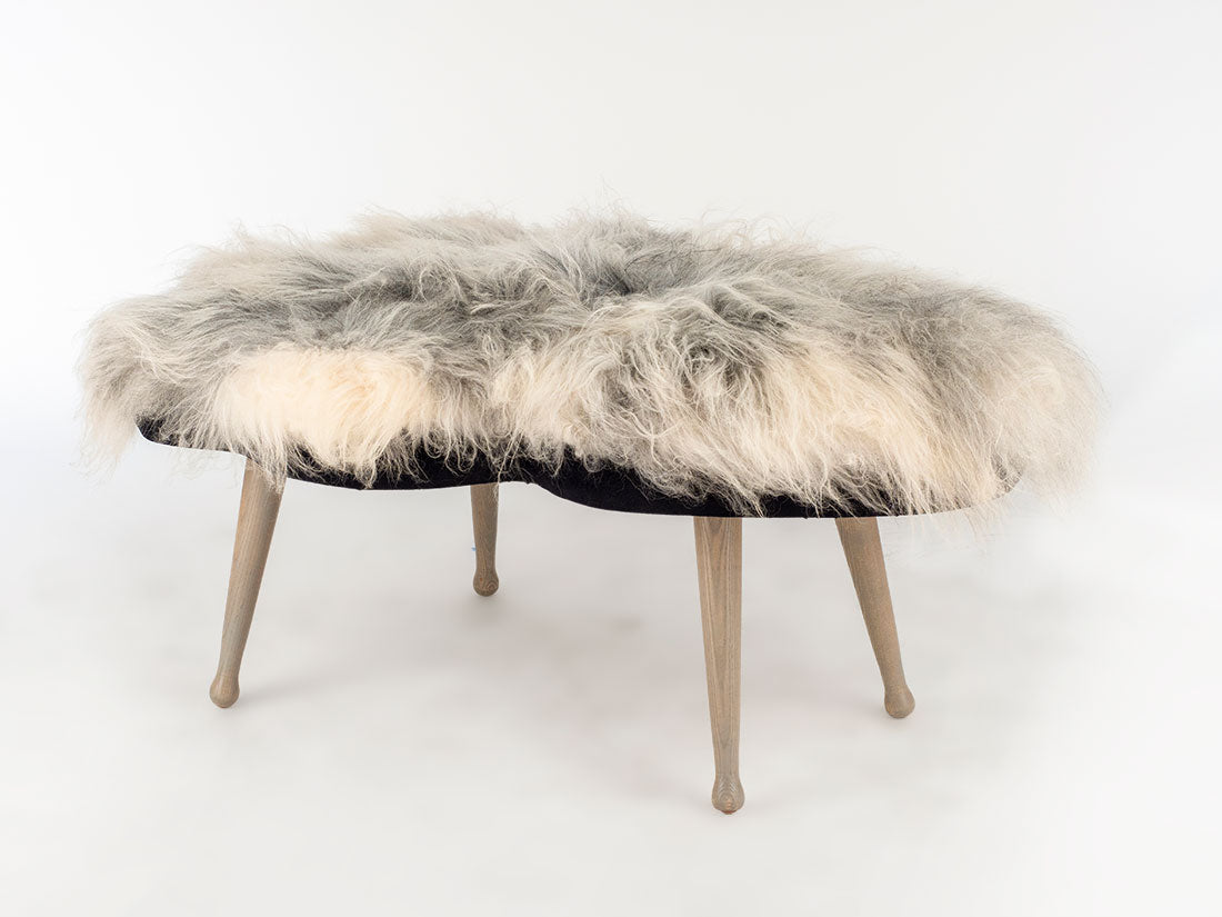 Freeform Icelandic Bench in Grey and White with multi-layered Russian Birch plywood frame and ball and cone design legs