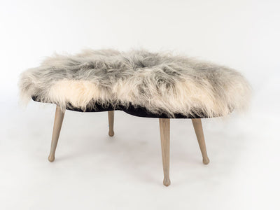 Freeform Icelandic Bench in Grey and White with multi-layered Russian Birch plywood frame and ball and cone design legs