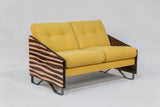Enrico Bartolini Loveseat Peyton Mimosa with Zebra Arms in mocha and natural finish, showing button tufted cushions and metal feet