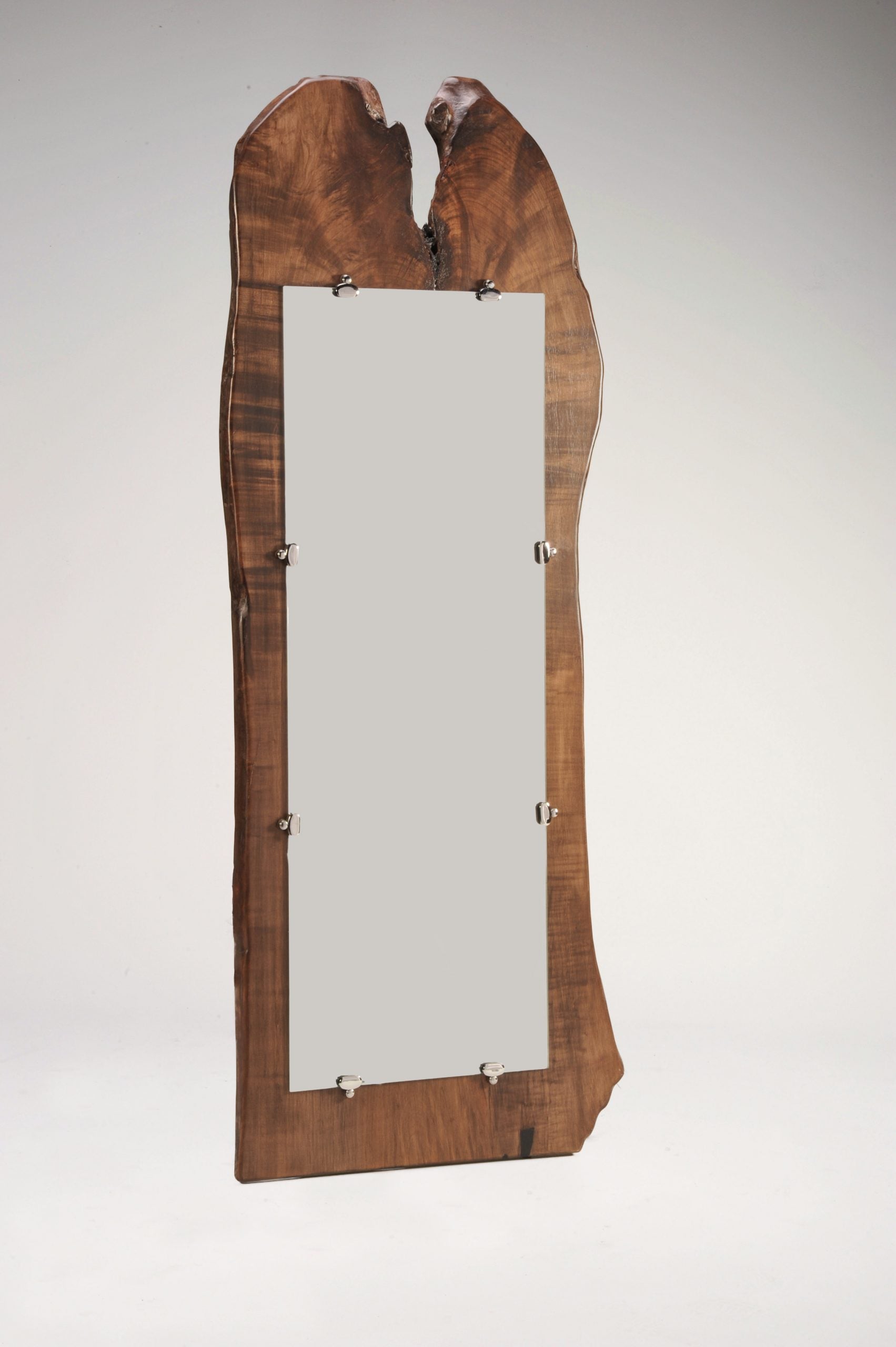 Tall Norway Maple Live Edge Mirror finished with Wenge dye and secured with chrome clips