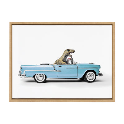 Sylvie Dino Driving 1958 Blue Corvette Framed Canvas by Saint and Sailor Studios
