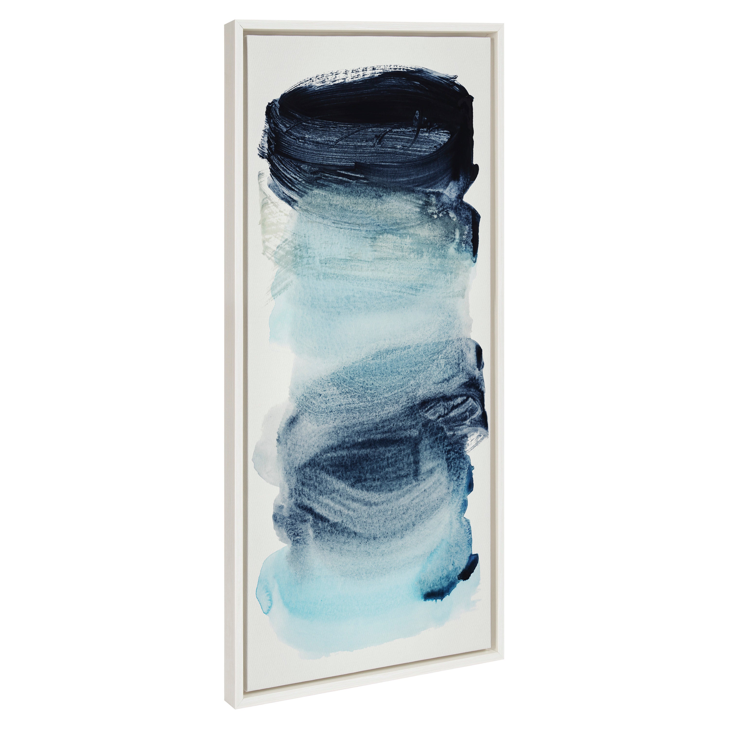 Sylvie Blue Palette I framed canvas art showing abstract blue brushstrokes on white background