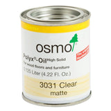 Osmo Polyx-Oil wood finish bottle and sample surface