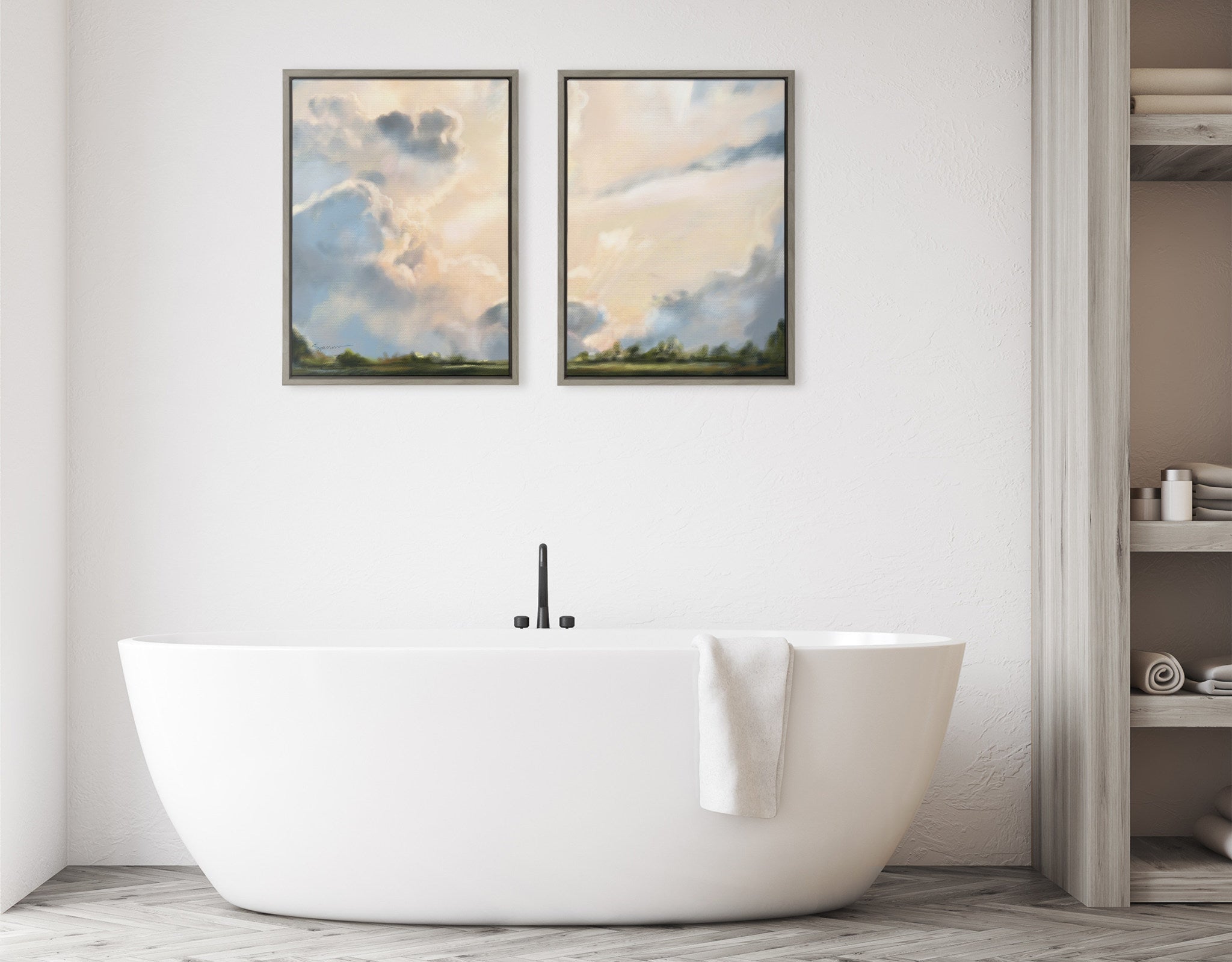 Sylvie Clouds Framed Canvas Set by Mary Sparrow by kateandlaurel - product image 5 for Resin Society