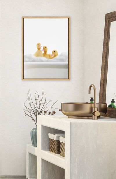 Sylvie Bathroom Bubble Bath 3 Ducks Framed Canvas by The Creative Bunch Studio