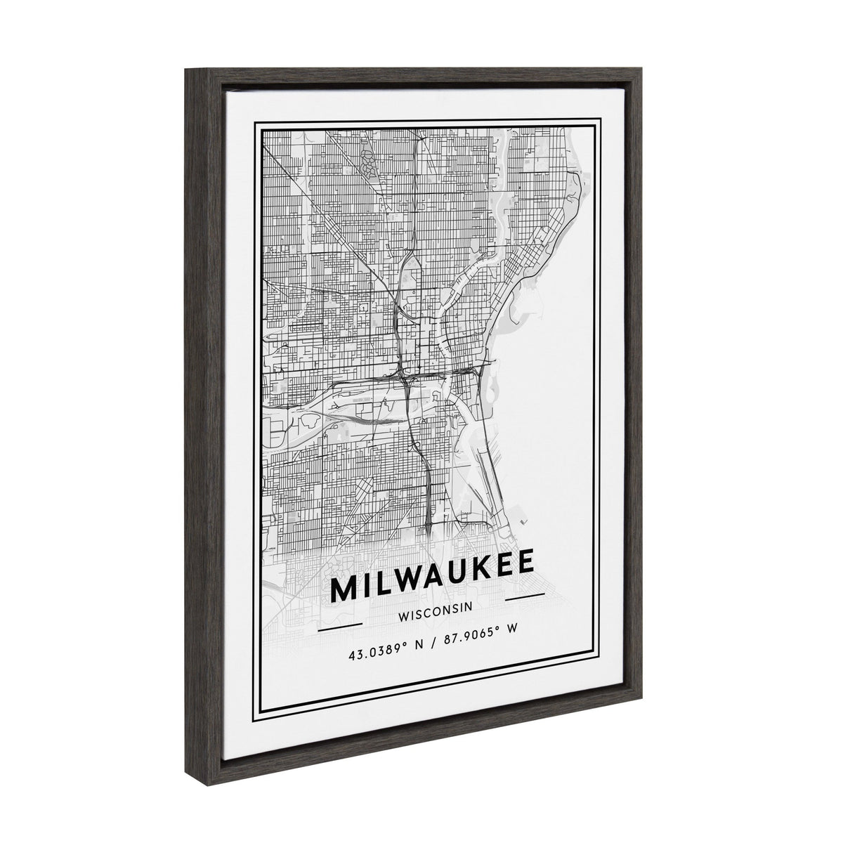 Sylvie Milwaukee Modern Map Framed Canvas by kateandlaurel - product image 2 for Resin Society
