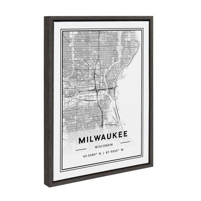 Sylvie Milwaukee Modern Map Framed Canvas by kateandlaurel - product image 2 for Resin Society