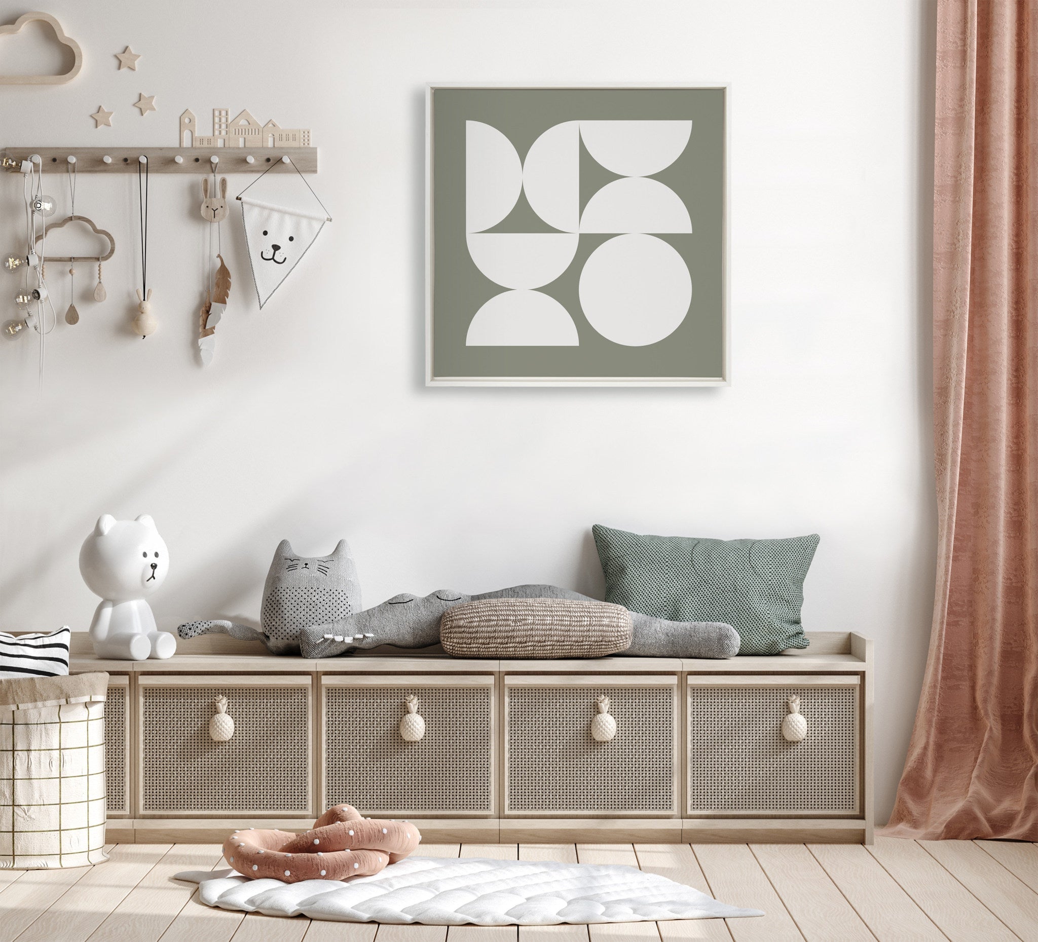 Sylvie Bold Vintage Geometric Soft White on Sage Green Framed Canvas by kateandlaurel - product image 5 for Resin Society