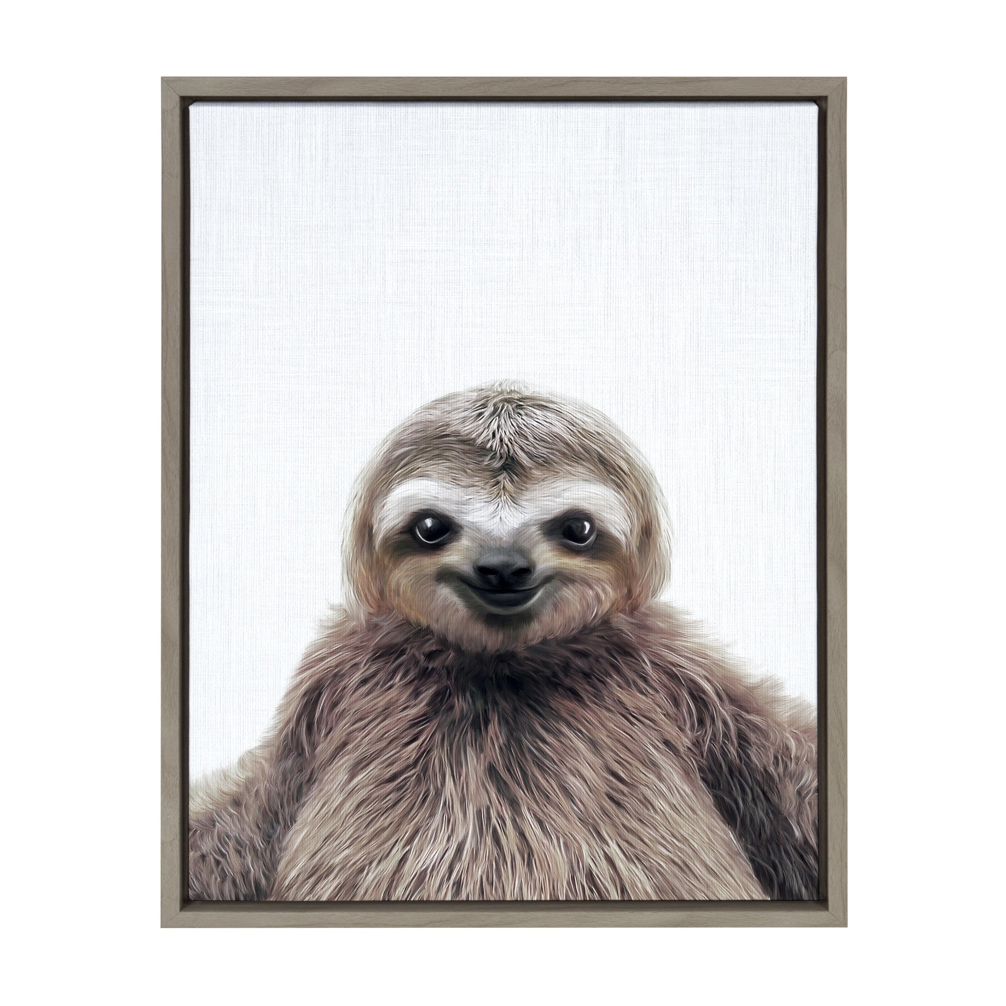 Sylvie Sloth Color framed canvas art in gray showing a stylized sloth illustration