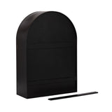 Black arch-shaped wall cabinet with a flat back and a separate narrow black strip placed in front, shown against a white background.