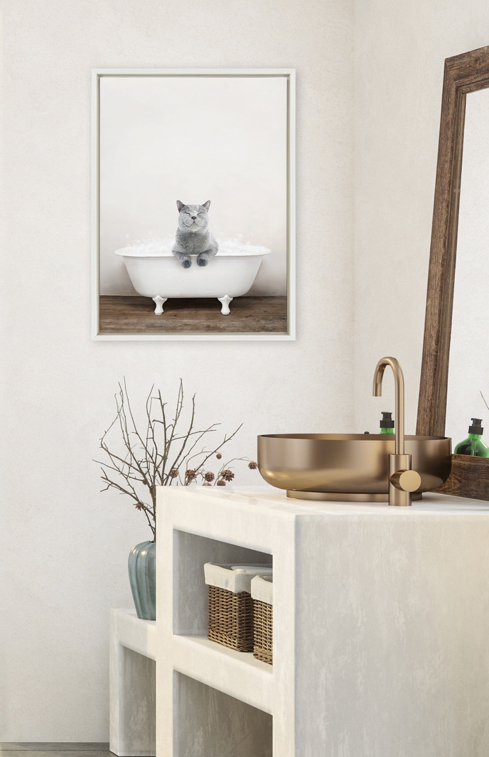 Sylvie Cat in Rustic Bath Framed Canvas by kateandlaurel - product image 16 for Resin Society