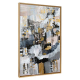 Sylvie The Industrial Revolution framed canvas art showing abstract metallic gold-hued shapes with bright gold polystyrene frame