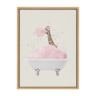 Sylvie Giraffe Taking a Bath Framed Canvas by July Art Prints