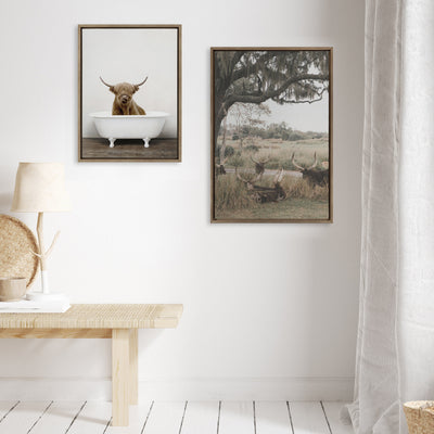 Sylvie Highland Cow in Tub Color Framed Canvas
