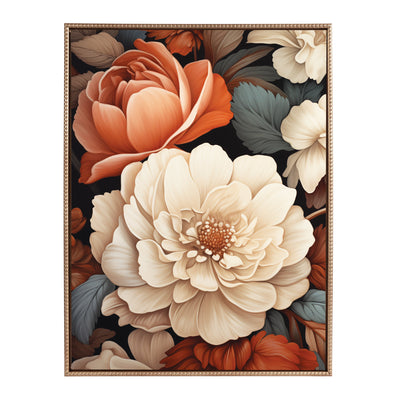 Sylvie Beaded Romantic Ivory and Peach Flora Framed Canvas by The Creative Bunch Studio