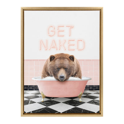 Sylvie Big Bear Retro Neon Sign Bath Framed Canvas by Amy Peterson