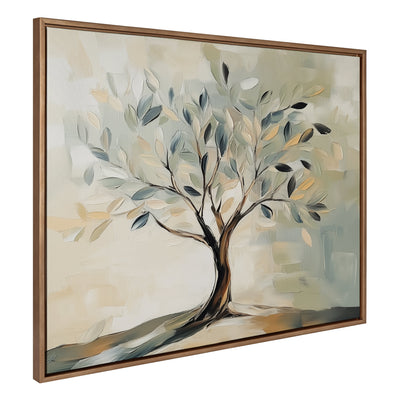 Sylvie Olive Tree Abstract Landscape framed canvas art depicting soft brushstrokes of olive trees in natural tones