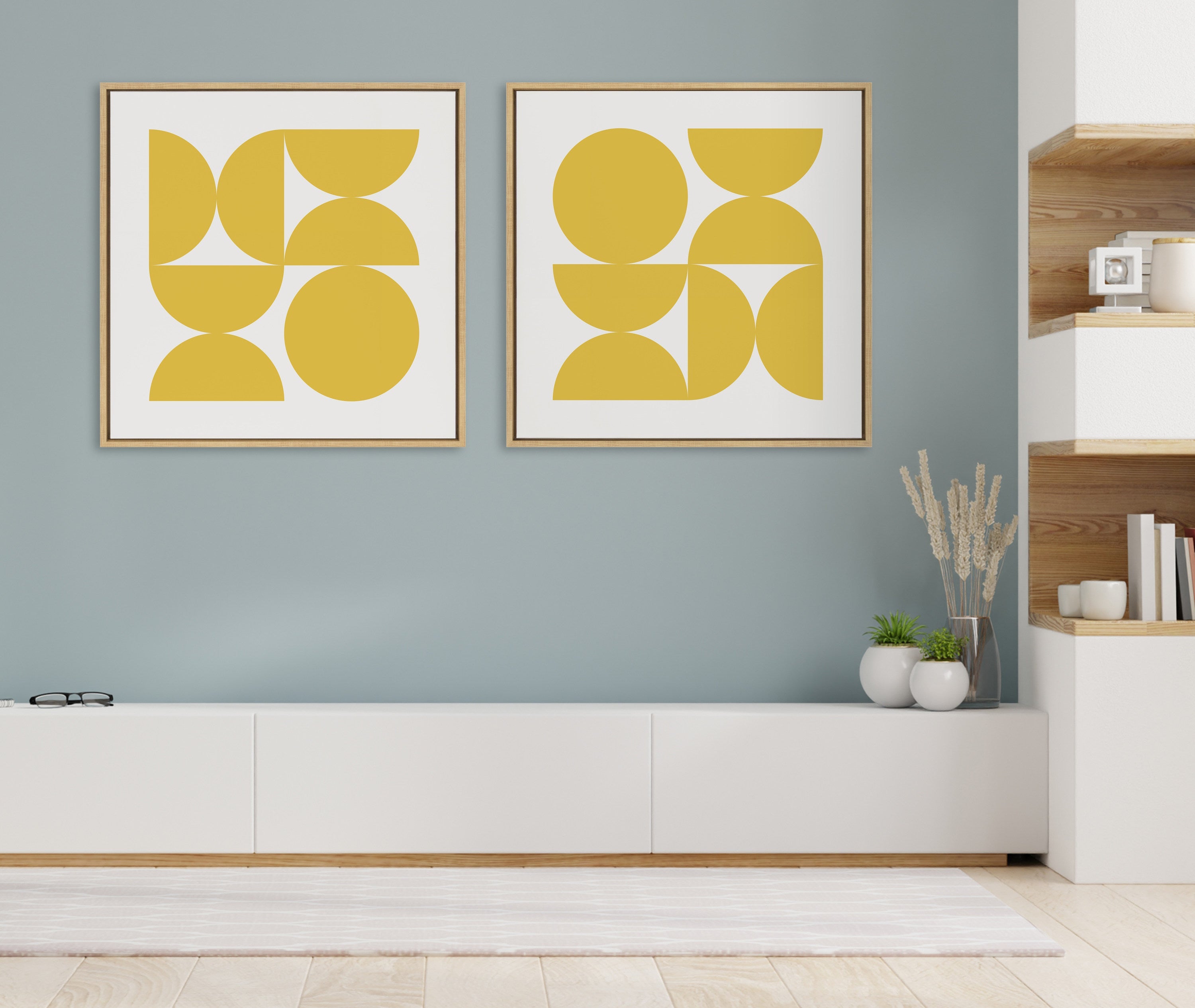 Sylvie Bold Vintage Geometric Sunshine Yellow Framed Canvas by kateandlaurel - product image 11 for Resin Society