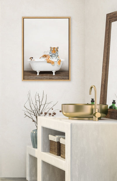 Sylvie Bengal Tiger in Rustic Bath Framed Canvas