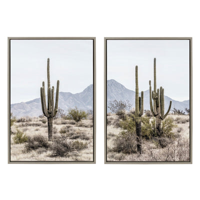 Sylvie Tall Saguaro Cacti Desert Mountain 1 and 2 Framed Canvas by kateandlaurel - product image 2 for Resin Society